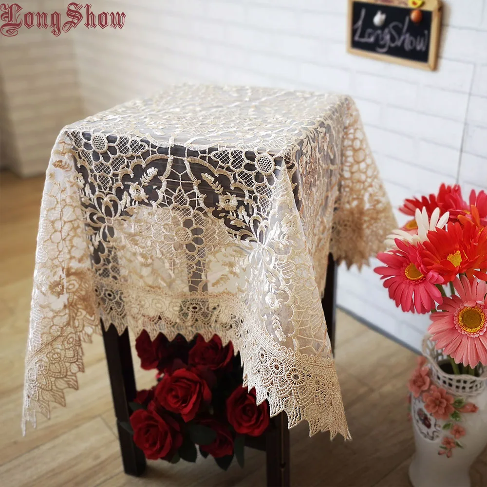 

Luxury Gold Color Butterfly Pattern Square Pure Organza Embroidered Tablecloth For Home Banquet Birthday Wedding Party