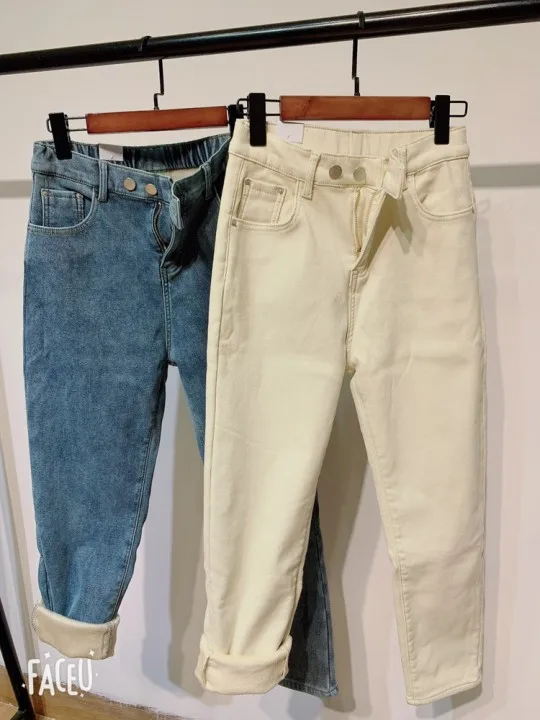Winter Girls Jeans Women Soft High Waist Women'S Trousers Denim Loose Streetwear Woman Pants Femme Pantalon Mujer Thick Velvet
