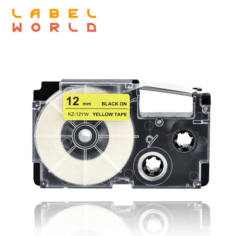9/12/18mm 카시오 라벨 테이프 노란색 호환 XR-9YW 타자기 KL-60 kl120 라벨 프린터 용 KL-60SR