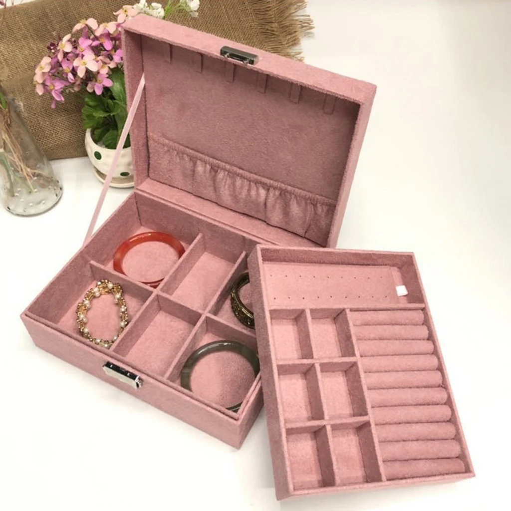 

Velvet Jewelry Box Display Case Double Layer Container Organizer Showcase