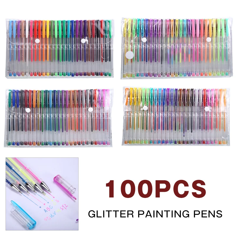 

New 100pcs Art Craft Classic Neon Color Glitter Metallic Gel Painting Pens Set for Coloring Journals Drawing Doodling Painting