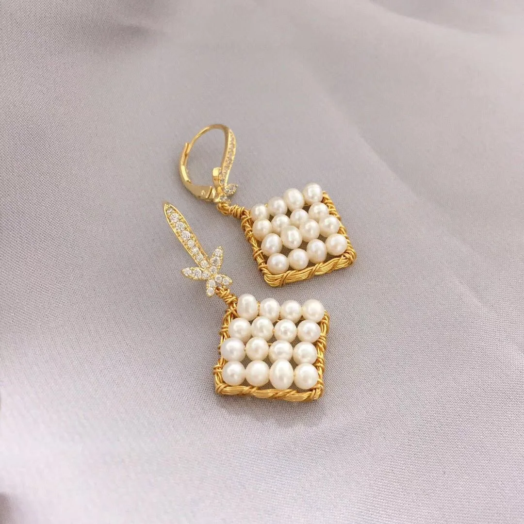 

Butterfly Home Hand-woven 14k Gold 3-4 round Glare Virgine Pearl Earring Ear Clip Ymes86m86aji