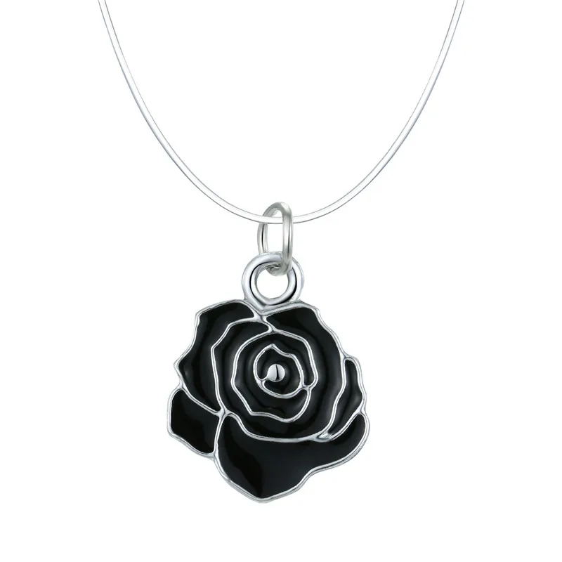 Dayoff-Trendy-Black-Rose-Flower-Necklace-Transparent-Fishing-Line-Invisible-Choker-Clavicle-Chain-Women-Accessories-N39