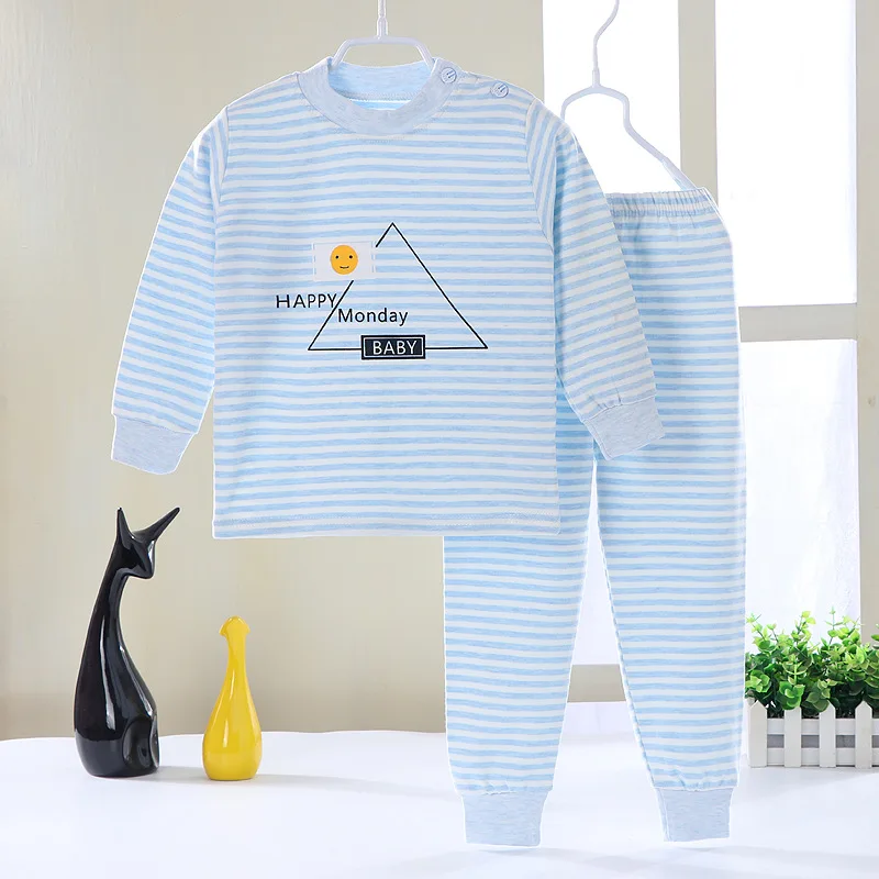 Light Blue 2 шт./компл. детское нижнее белье для мальчиков и девочек Детские Цветной хлопковые комплекты одежды в полоску хлопковая футболка с длинными рукавами для детей, домашняя одежда для малышей Термальность нижнее белье - Цвет: Light Blue