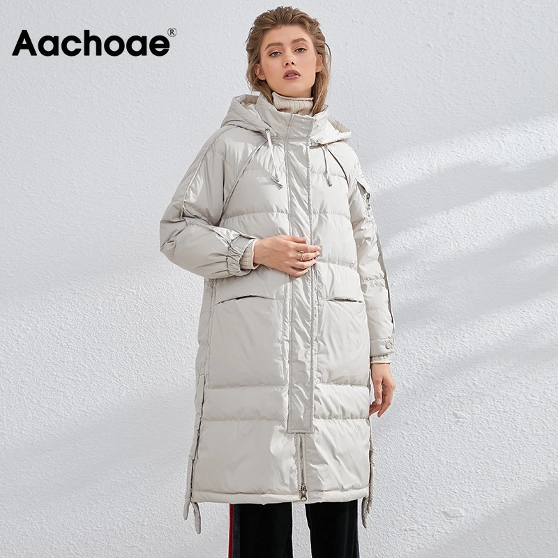 Aachoae Long Thick Warm Coat For Women Hooded Down