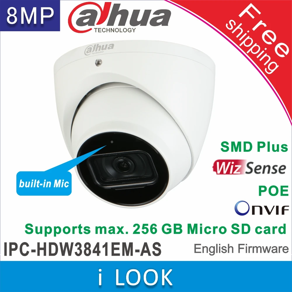 Dahua IPC-HDW3841EM-AS 8MP IP67 IR 30M AI камера WizSense сетевая POE встроенный микрофон и слот для
