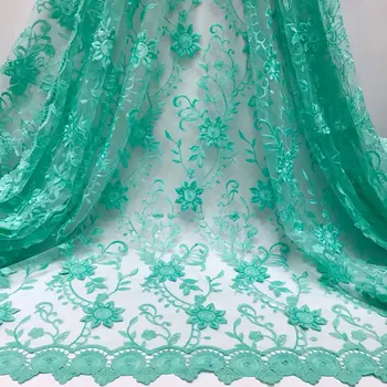 

Green African Lace Fabric 2019 High Quality 3 D Flowers Lace French Mesh Fabric Nigerian Gold Lace Fabrics For Party Dress