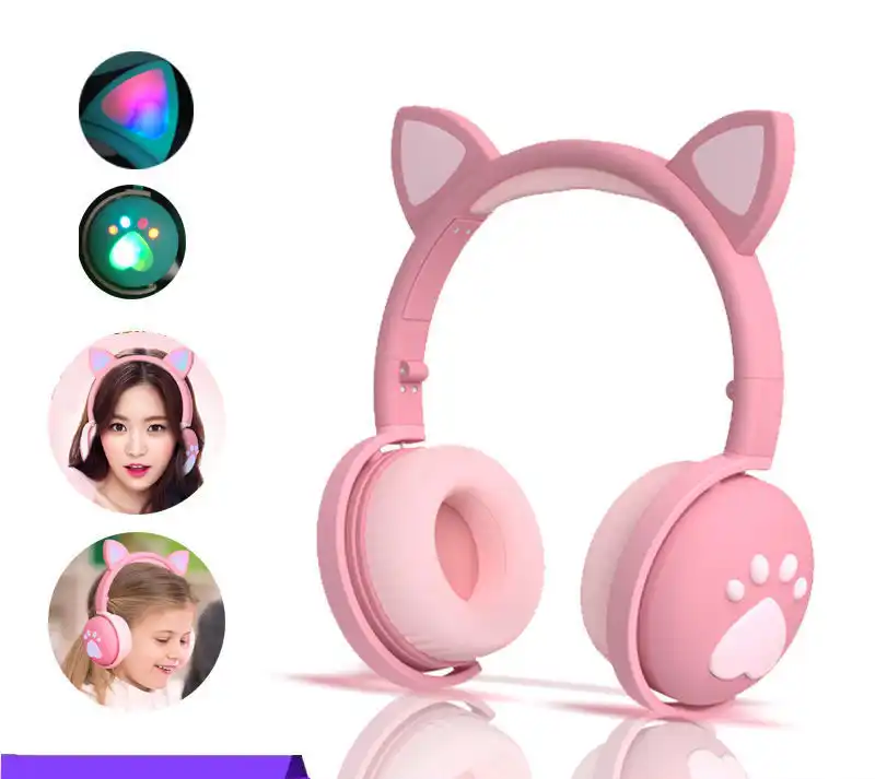 Aikswe Bluetoothヘッドフォングローイングかわいいled猫耳足女の子ギフト子供ヘッドセットワイヤレスハイファイステレオ低音3 5ミリメートルプラグとマイク Bluetooth イヤホン ヘッドホン Aliexpress