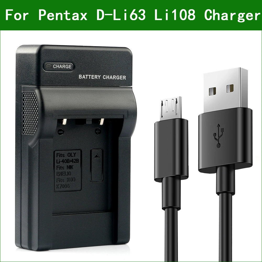 lista RS1500. senza cavo/adattatori Caricabatteria USB per Pentax D-Li63 - v D-Li108 / Efina / Optio L40 LS465 / M30 M40 / RS1000