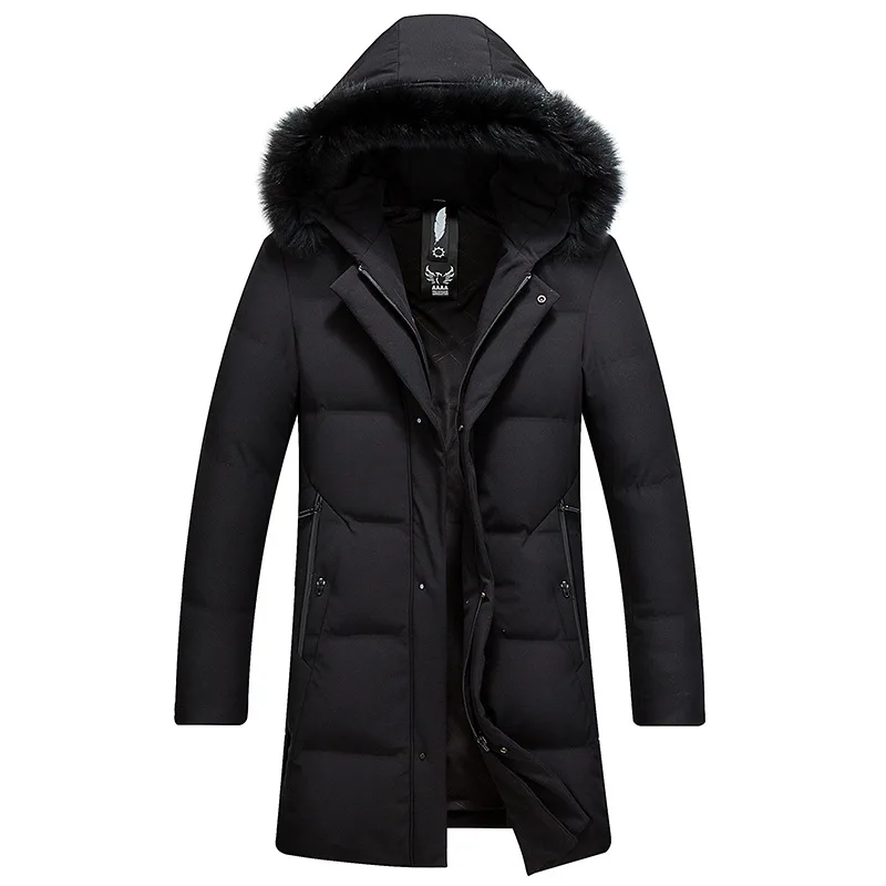 Down Jacket Men's Mid-length Thick Hooded Youth Coat Fox Fur Collar Fashion Warm down Feather Coat Fashion 90 Cloth