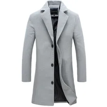 Осень и зима Мужская однотонная ветровка Модная Повседневная тонкая Длинная ветровка мужское хлопковое пальто с отложным воротником для мужчин