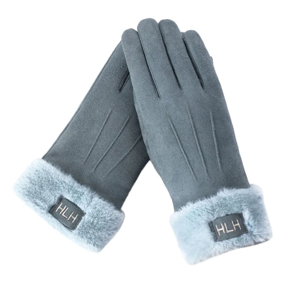 Женские зимние перчатки, женские теплые утолщенные перчатки, полный палец, варежки, для улицы, сохраняющие тепло, перчатки, женские перчатки, экран, Luvas - Цвет: Blue