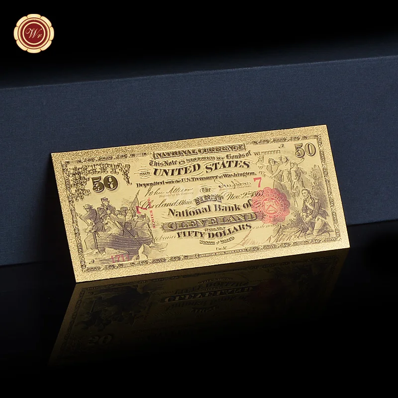 50 dollar 1875 год, доллар США, поддельные бумажные деньги, золотые банкноты с рамкой COA, американские билетные банкноты, Подарочный товар, Прямая поставка - Цвет: 50 dollar