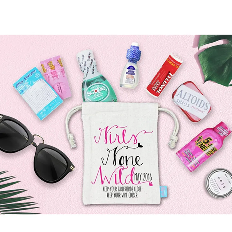 

50 шт. персонализированные сумки для девичвечерние на заказ для девочек-тяжелые хлопчатобумажные парусиновые мини-сумочки на двойной ЗАВЯЗКЕ