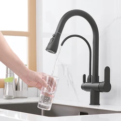 Kitchen Faucet Filtered Crane For Kitchen Pull Out Spray 360 Rotation Water Filter Tap Three Ways  Mixer Sink Washbasin Faucet