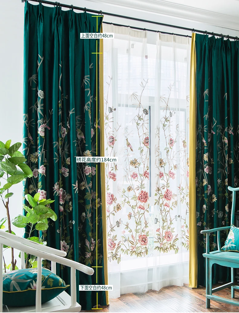 simulação chinesa lusterborved cortinas de luxo bordadas para sala de estar quarto varanda cortinas