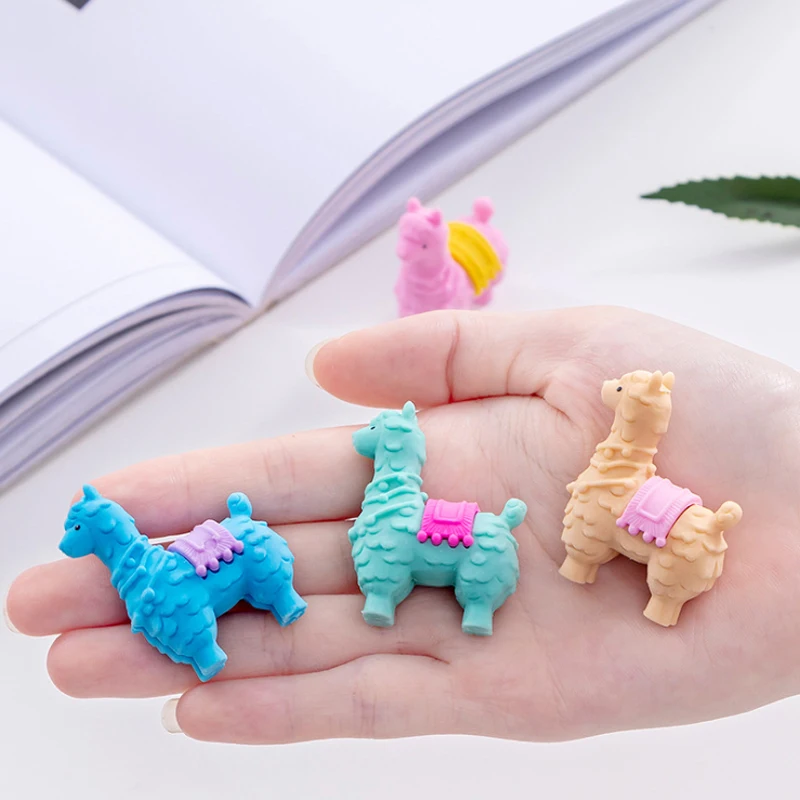 

4pcs/lot Cute Little Alpaca Creative Eraser Office School Stationery Supplies Kids Writing Drawing Student Gift 3 colors random