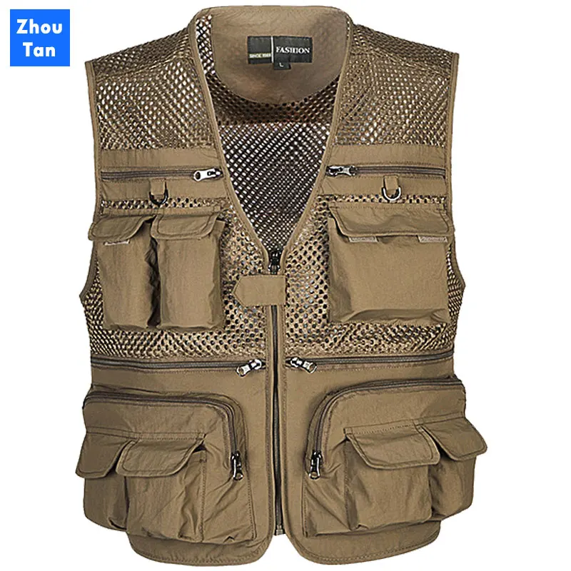 

2020 Men's Vest Tactical Coat Fashion Summer Photographer Waistcoat Mesh Work Sleeveless Jacket Tool Many Pocket Vest Male