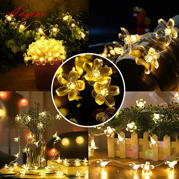 

Flower Sakura String Lights, Indoor/Outdoor Decorative, Fairy Twinkle Wire Lights Flash Battery Operated USB AC plug 10M 33FT