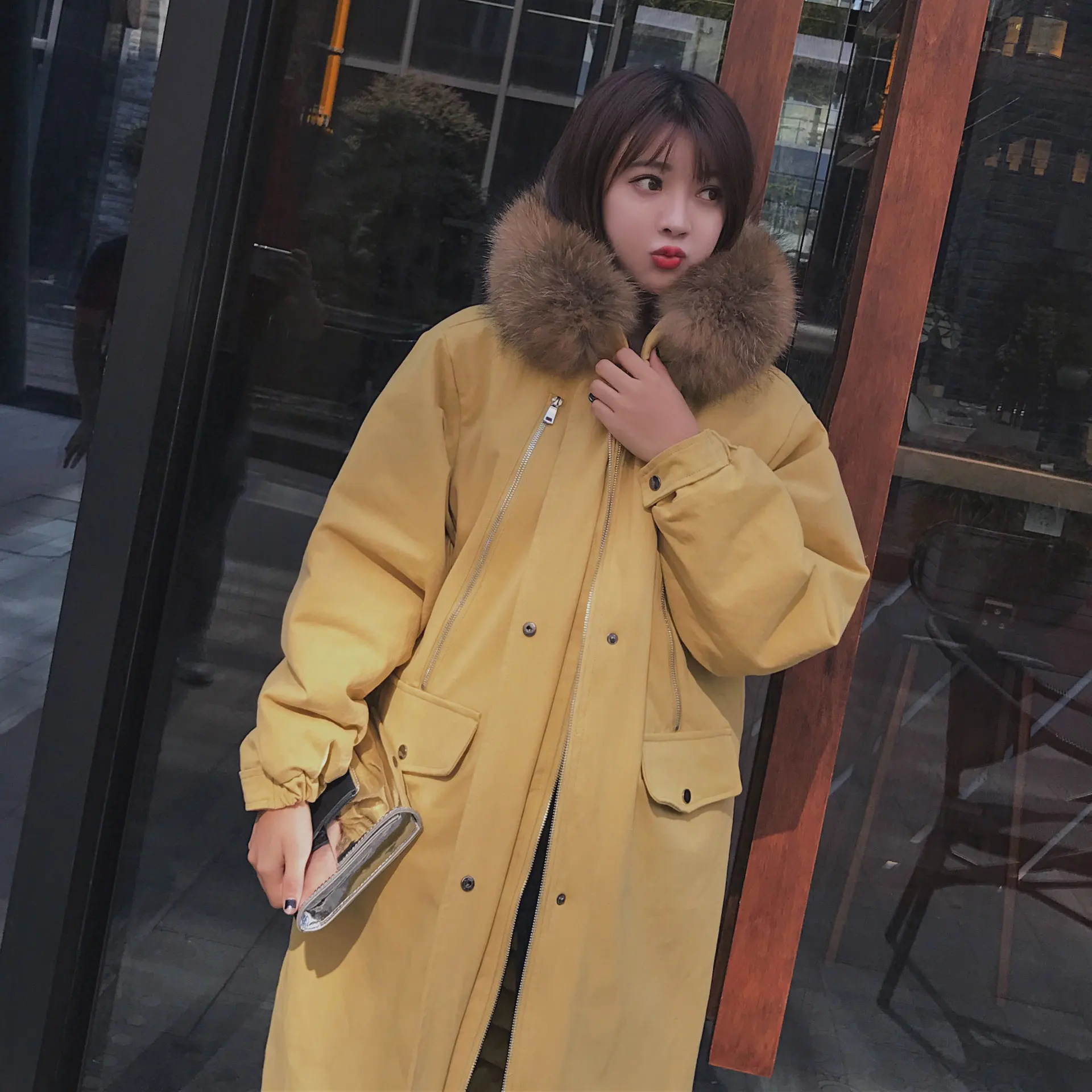 

Hot Selling Main Push 2017 Autumn And Winter New Style Korean-style WOMEN'S Wear Really Big Fur Collar Workwear Long Cotton Coat