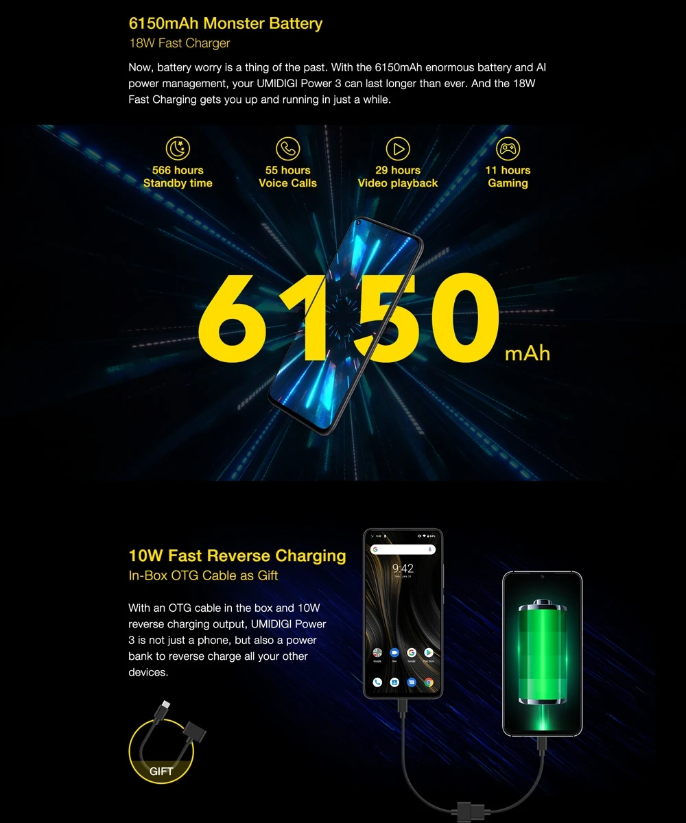  UMIDIGI Power 3 Android 10 48MP Quad AI Camera 6150mAh 6.53