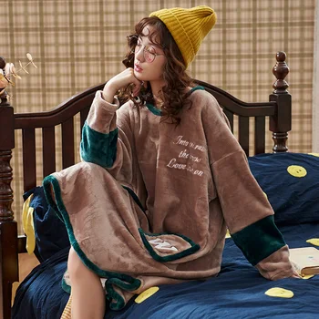 

Autumn Winter Women Long Sleeve Nightgown Flannel Nightgowns Girls Night Dress Sleepwear Cute Princess Coral Fleece Pajamas Girl
