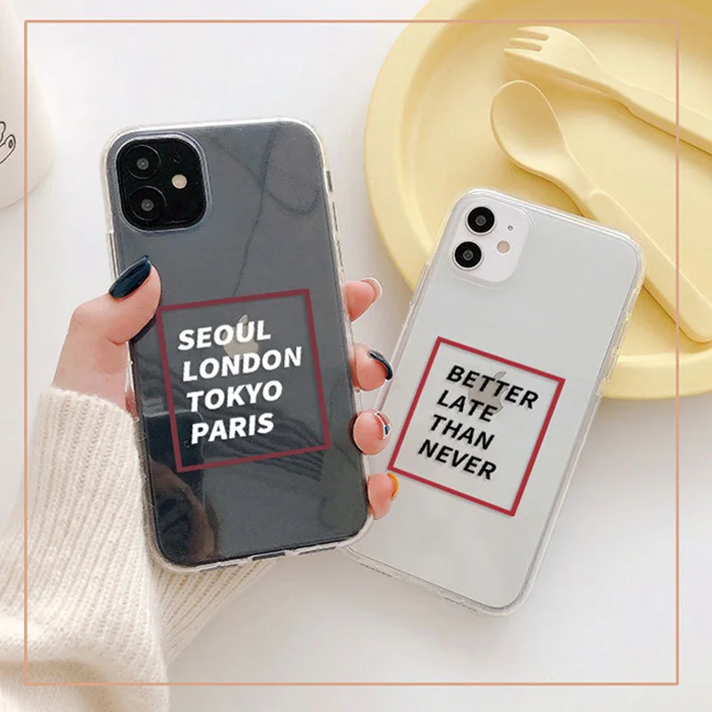 

Simple Transparent Letter Case For iPhone 11 Pro Max SE 2020 X XR XS Max 7 8 Plus Clear Soft Silicone Back Cover