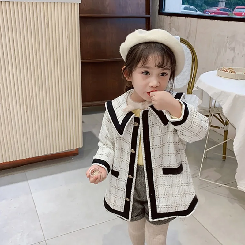  2020 Fashion Infant Baby Girls Kids Jacket Coat Plaid Single Breasted Jacket Autumn Winter Warm Out