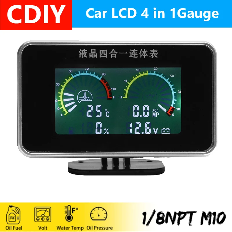 

4in1 LCD Car Digital Gauge Oil Voltage Pressure Fuel Water Temp Meter M10 Auto Replacement Parts 12V 24V