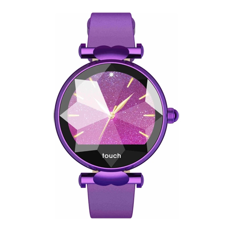 Leather Strap Purple Женская мода B80 Smart Watch Фитнес Артериальное давление Монитор сердечного ритма Активность Отслеживание Упражнение Шагомер информации Push Smart Браслет Diamond Cut Surface - Цвет: Leather Strap Purple