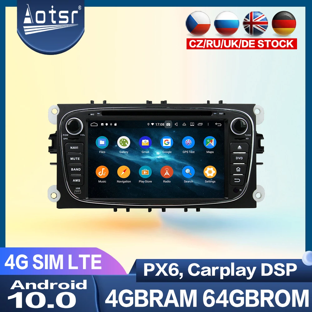 Для FORD/Focus/S MAX/Mondeo/C MAX/Galaxy 08 12 Android 10 0 Автомобильный GPS навигатор мультимедийный