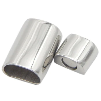

20pcs/lot hole: 9.3*4.8mm Silver Tone 316L Stainless Steel Magnetic Bracelet Clasps Connectors Leather Cord End Caps closures