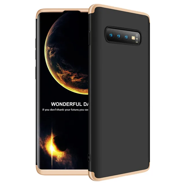 360 чехол с полной защитой для samsung S10 Plus, чехол, Роскошный Жесткий PC противоударный чехол на заднюю панель для samsung Galaxy M10 M20 S10 E - Цвет: Black Gold