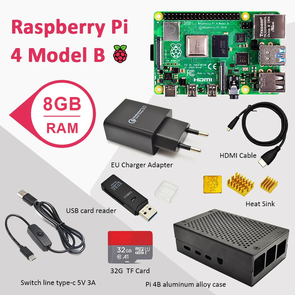 Raspberry pi 4 8 Гб комплект ОЗУ Pi Модель B PI 4B Гб: + радиатор адаптер питания Корпус