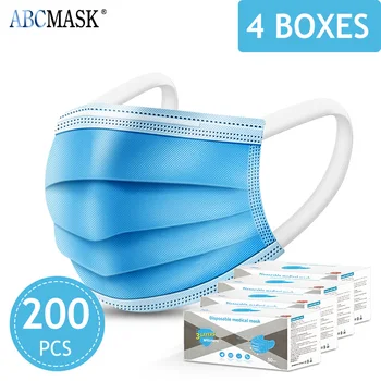 

200pcs Medical Mask Non wove 3 Layer Ply Filter Disposable Surgical Mask mouth Face mask Breathable Earloops Masks