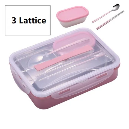 3 Lattice Pink 304 термос тепловой Ланч-бокс из нержавеющей стали, белый мешок, набор для детей, взрослых, Bento, боксы, герметичные, японский стиль, контейнер для еды, портативный - Цвет: 3 Lattice Pink