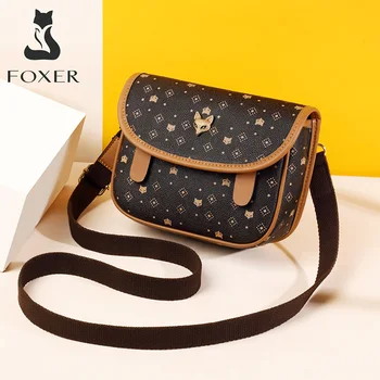 

FOXER Fashion Week Women's Saddle Bag PVC Leather Signature Cross-body Shoulder Bags for Ladies Monogram Female Messenger Bags