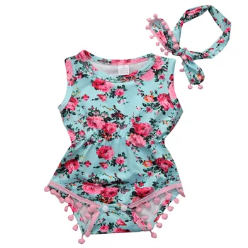 

Pudcoco Brand Baby Bodysuits Spring summer Babies Newborn Cotton Body Baby Sleeveless Infant Girl Flower Clothes set