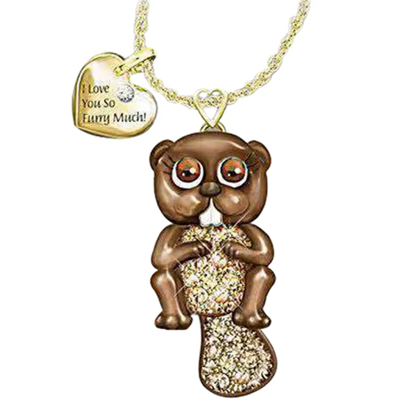 

1pcs Brown Tiny Beaver Heart I Love You So Much Pendant Necklace Cute Beaver Necklaces For Lovers Couple Birthday Gifts