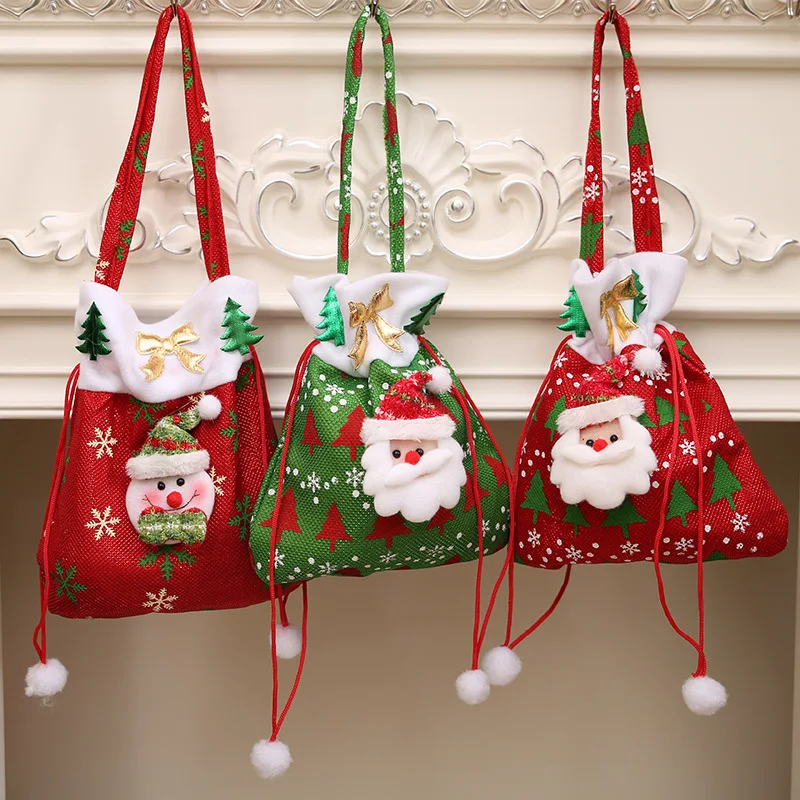 

Santa Claus Christmas Decorations For Home Snowman Cloth Gift Bags With Handles For Cookie Candy Drawstring Merry Christmas Bags