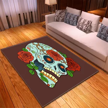 

3D Skull Living Room Carpet Decor Bedside Dining Room Mat Carpets Soft Flannel Boys Room Mat Parlor Floor Area Rug for Halloween