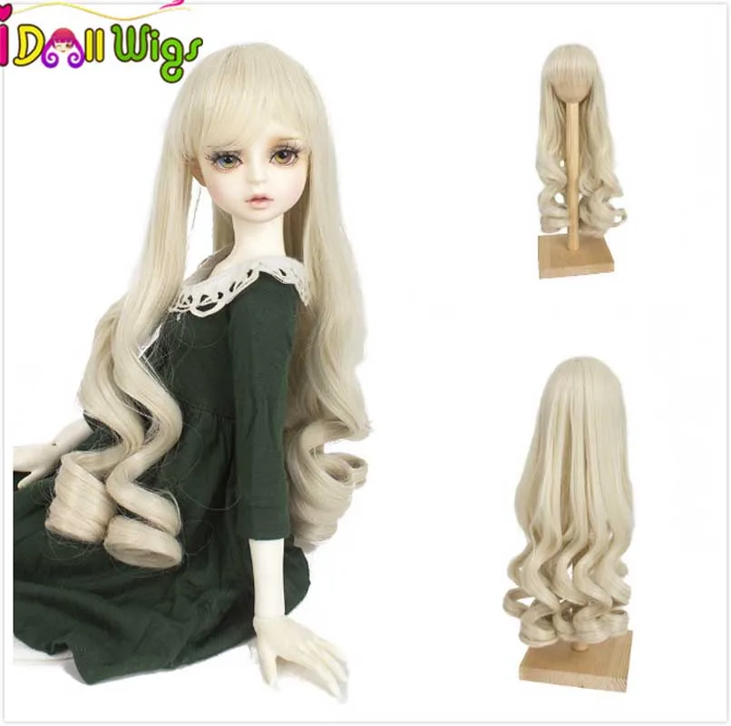 

High Temperature Blonde Deep Curly Doll Wigs Full Bangs for 1/3 1/4 1/6 BJD Doll