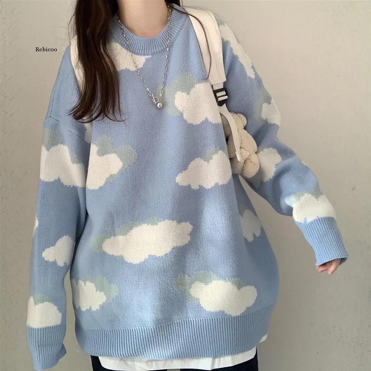 

Sweaters Women Harajuku Lovely Chic Preppy Simple Soft Loose Autumn Spring Teens Knitwear Casual Fashion Korean Girls Pullover