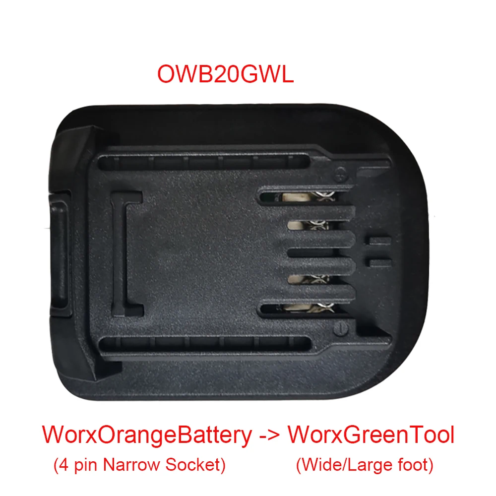 OWB20GWL Li-ion Battery Adapter Converter Use Worx Orange 4 pin Narrow Socket Battery on Large Foot 5 pin lithium battery Tool afbeelding
