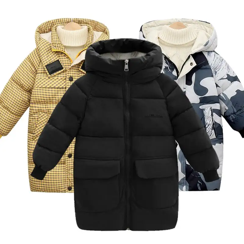 Manteau smiley en coton avec capuche garde au chaud pour garçon,grande veste rembourrée, vêtement long et épais pour enfant de 4 à 14 ans, à la mode en hiver,