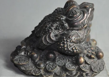 

925+++china fengshui bronze animal lucky wealth yuanbao money coin Golden Toad statue