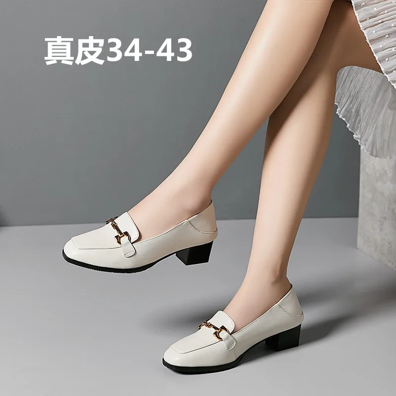 

Full Leather 19 Spring New Style Women's Singles Leather Shoes Semi-high Heeled Plus-sized Versitile Casual Shoes Wz669 Slip Sho