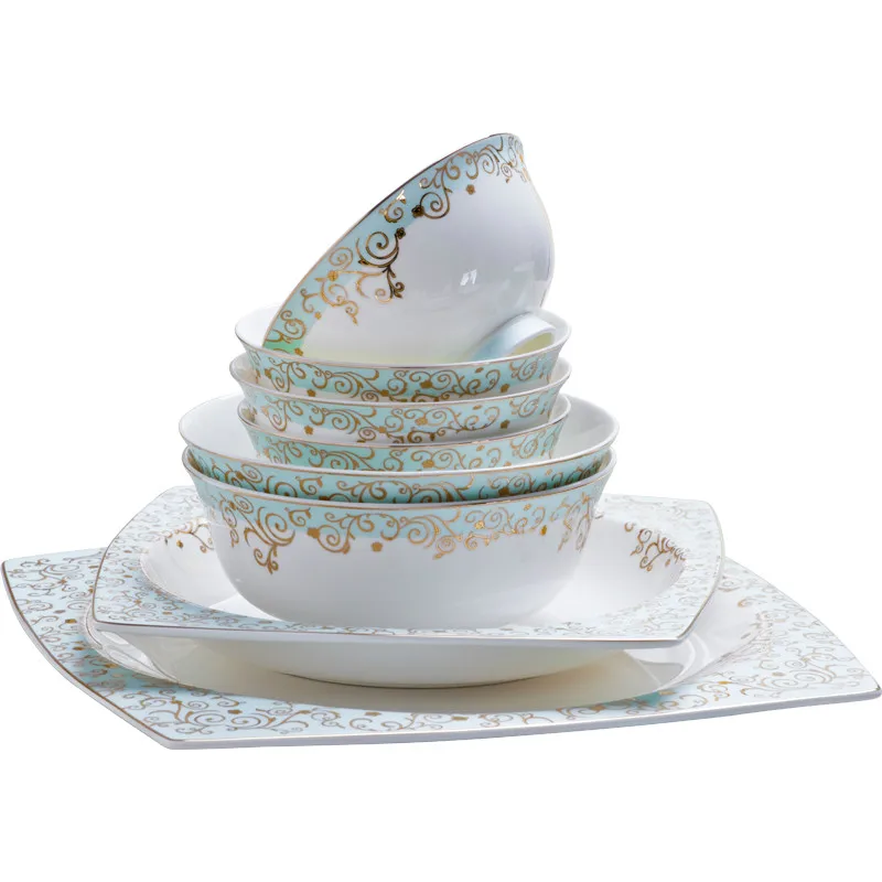 Jingdezhen Ceramic Dinnerware Set Kitchen Tableware Ceramic Plates and Dishes dish set 60pcs combination Bone china tableware