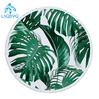 

Tropical Green Plant Palm Leaf Monstera Flower Round Beach Towel with Tassels Microfiber Beach Towel Quick Dry Beach Cover