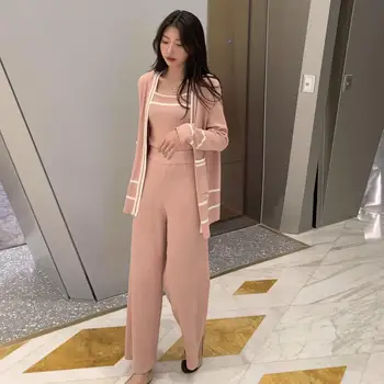 

Spring gentle small fragrance wind net red cardigan jacket suspenders casual pants three-piece fashion casual suit women 2020